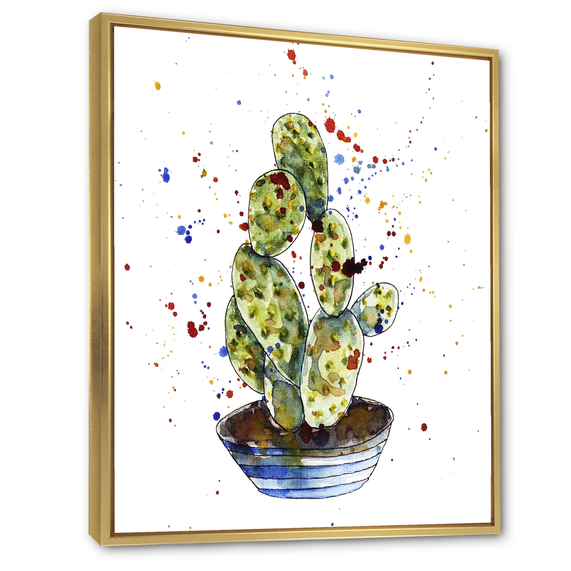 Designart 'Abstract Cactus Houseplant' Traditional Framed Canvas Wall Art Print