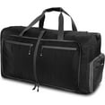 thumbnail image 1 of Bolsa de viaje ligera y plegable de 85 litros, bolsa de lona, bolsa de fin de semana y de noche, para deportes, gimnasio y vacaciones, bolsa de viaje plegable negra, 1 of 5