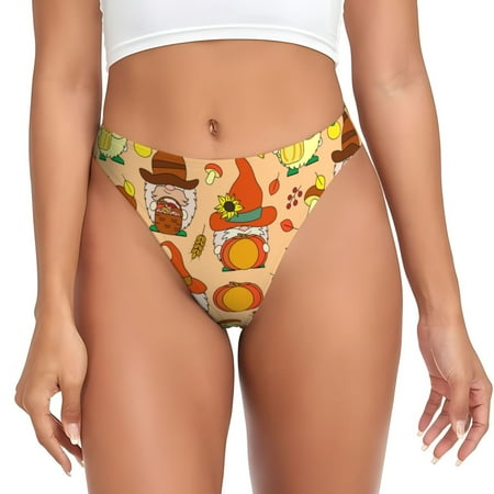 Qokaie Autumn Gnomes Printed Women s Cotton Thong Underwear  Sexy Breathable Panties G-string-XX-Large