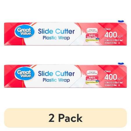 (2 pack) Great Value Slide Cutter Plastic Wrap, 400 sq ft