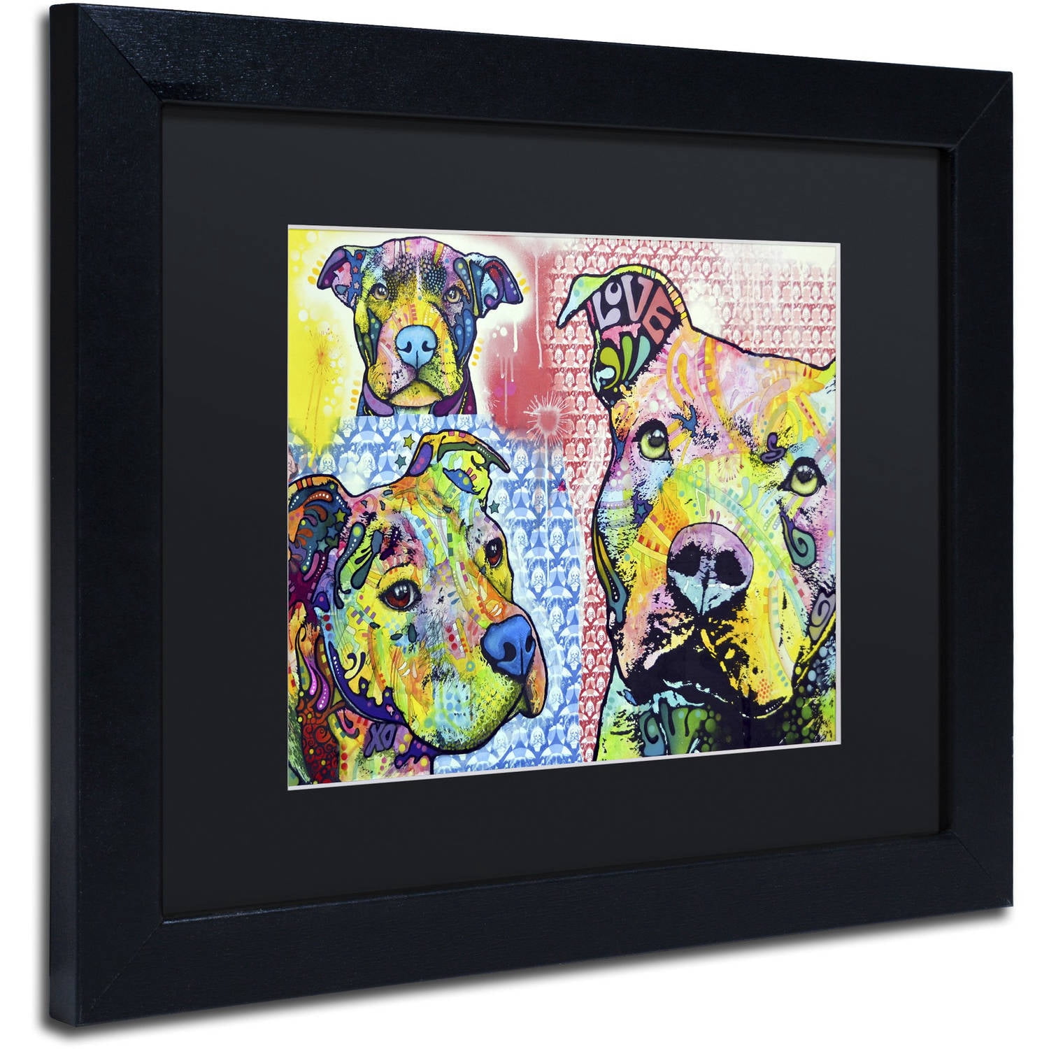 Trademark Fine Art "Thoughtful Pit Bull Part 3" Canvas Art by Dean Russo, Black Matte, Black Frame