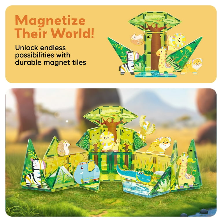 PICASSO TILES Safari Magnetic Building Blocks, 48 Pieces, Animal