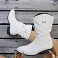 thumbnail image 7 of UngA Women's Mid-Calf Boots Wide Toe Box Motorcycle Biker Riding Boots with Buckles Round Toe Dress Boots with Low Chunky Heel Boot for Women White,Size 8.5, 7 of 7