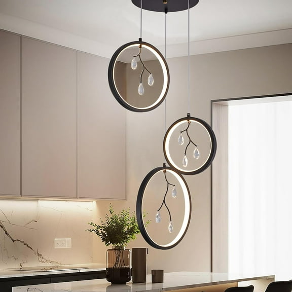 ACNENZIO Black 3-Light Pendant Lighting Fixture, Adjustable, Black 3-Ring
