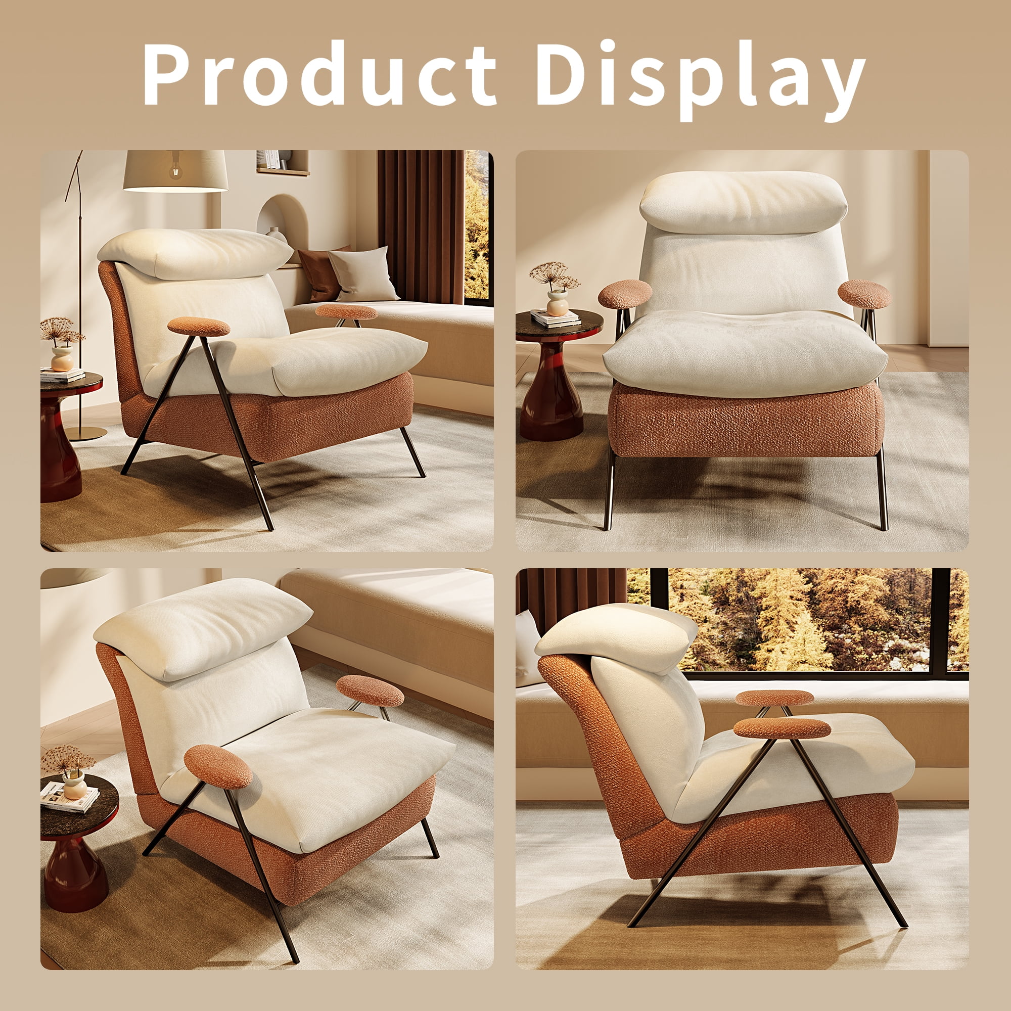 GARITIN Accent Chair and Reading Chair 31.8 Inch, Solid Wood Frame Lounge Chair with Chenille and Plush Upholstery for Living Room Bedroom, Beige