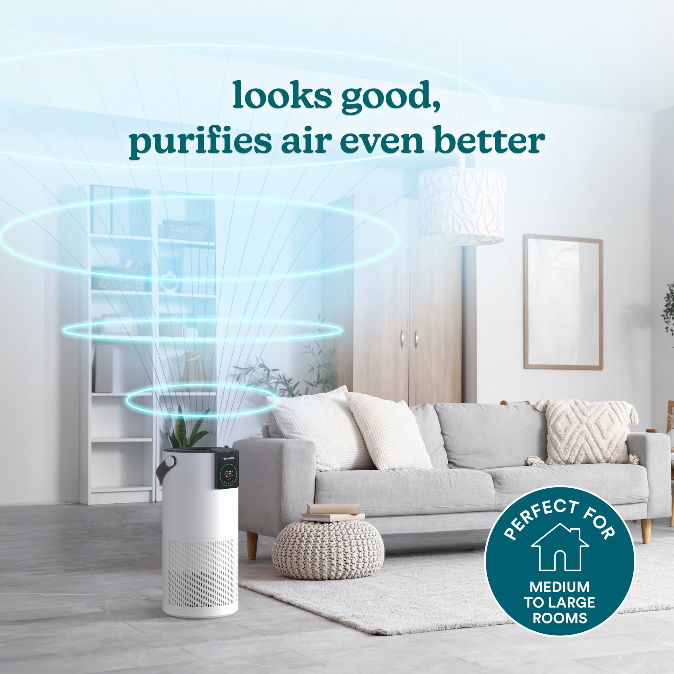 Homedics® 2-in-1 Air Purifier & Humidifier, with Digital Auto adjusting Humidistat, Color-Coded Indicator