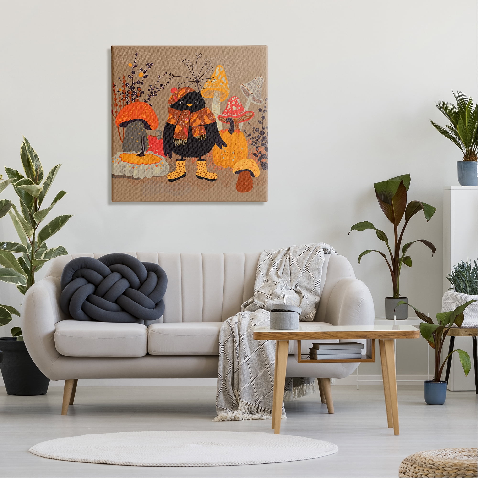 Stupell Industries Cozy Crow with Mushrooms Animals & Insects Painting Gallery Wrapped Art Print Wall Art, 30 x 30