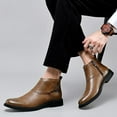 thumbnail image 2 of Men's Genuine Leather Buckle Dress Chelsea Boots with Side Zipper Fashion Pointed Toe Waterproof Non-Slip Casual Business Formal Booties, 2 of 6