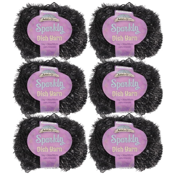 JubileeYarn Sparkly Dish Scrubby Yarn - Worsted Weight - 50g/Skein - 02 Black - 6 Skeins