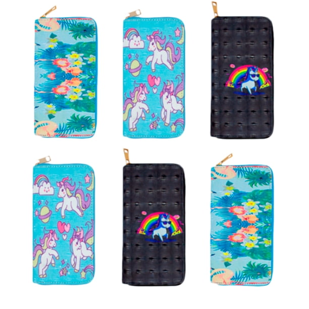 Cartera De Mano Con Diseño Unicornios Flores Paquete 6 Pz Importadora La Merced Sintéticas Con Monedero Interno