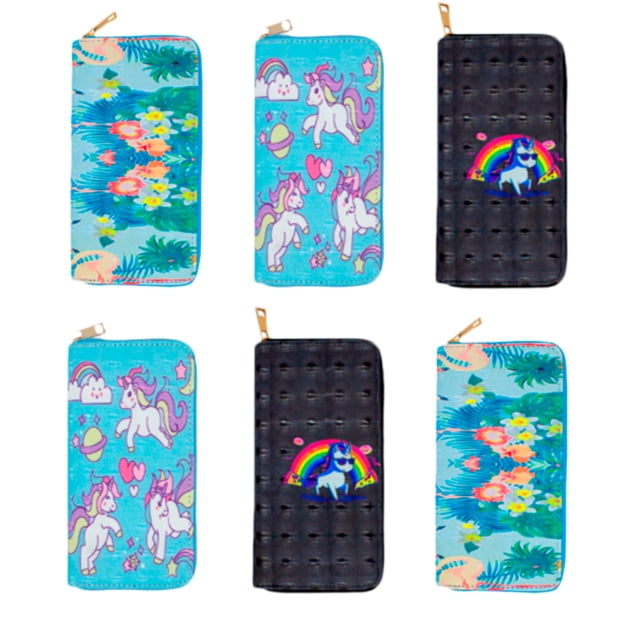 Cartera De Mano Con Diseño Unicornios Flores Paquete 6 Pz Importadora La Merced Sintéticas Con Monedero Interno
