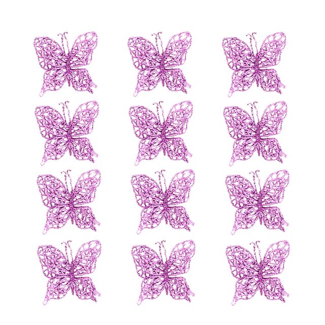 12Pcs/Set Widget Decor Hollow Out Simulation PVC Creative Merry Christmas Butterfly Ornament for Home