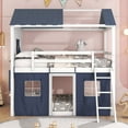 thumbnail image 2 of CoSoTower Full Size Bunk Wood House Bed with Elegant Windows, Sills and Tent, Blue+White, 2 of 9