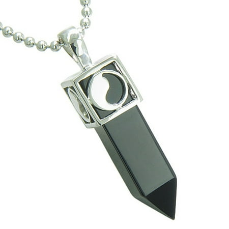 Yin Amulet Pendant (Positive Energy Yin Yang Amulet Crystal Point Lucky Charm Simulated Black Onyx Pendant 18 Inch)