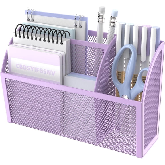 3-Grid Magnetic Pencil Holder, Strong Magnet Locker Organizer, Purple | Mesh Magnetic Shelf, Marker Holder Perfect for Whiteboard, Refrigerator and Locker Accessories