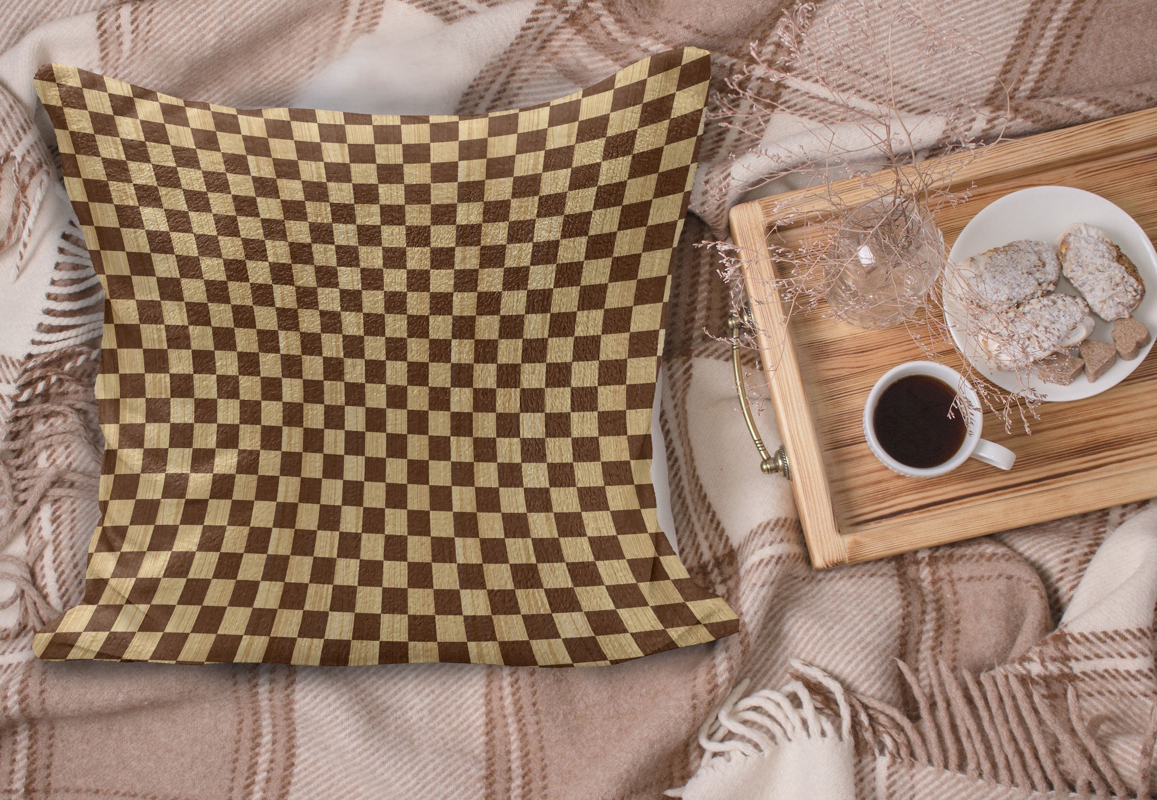Checkered Fluffy Throw Pillow Cushion Cover, Empty Checkerboard Wooden Seem  Mosaic Texture Image Chess Game Hobby Theme, Decorative Square Pillow Case,  20 x 20, Brown Pale Brown, by Ambesonne 