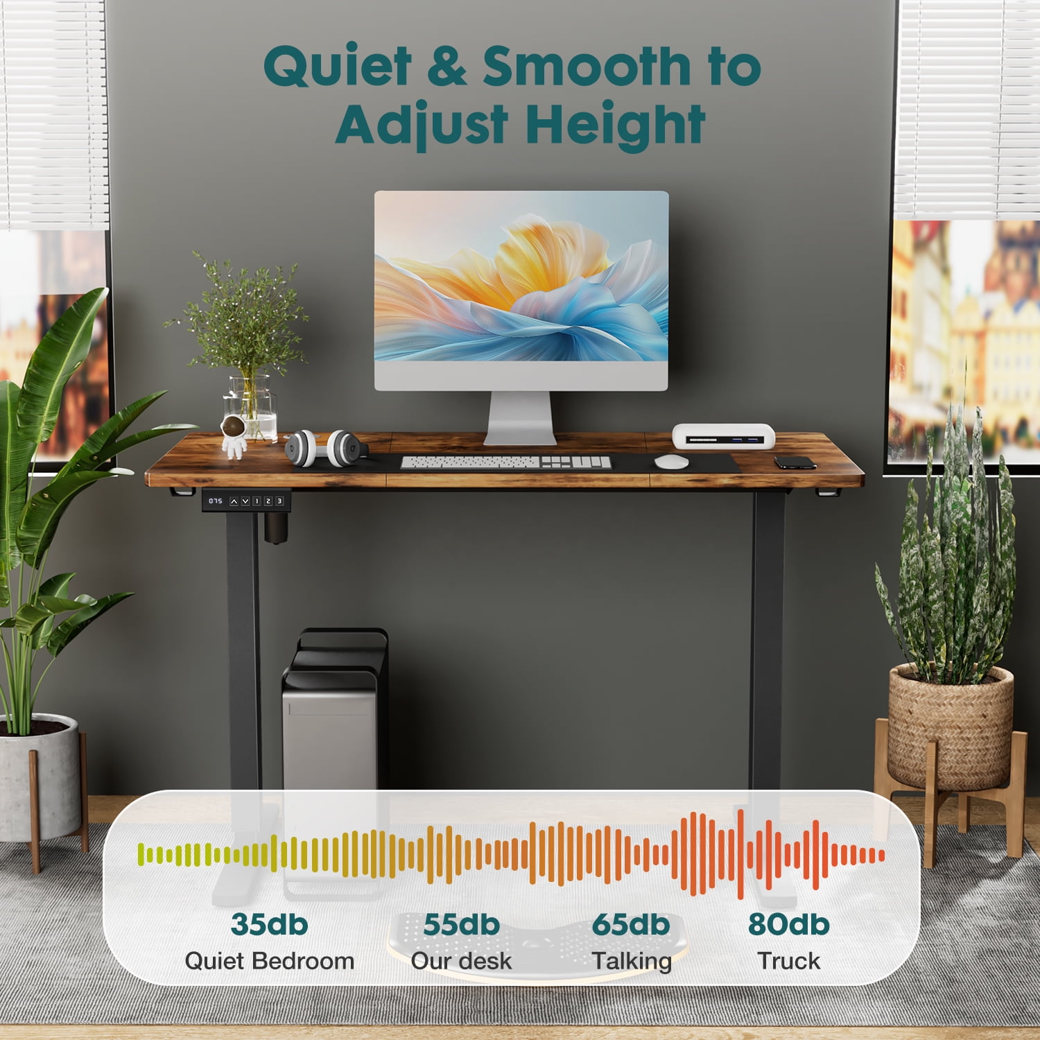 TINKLE WELL Updated Electric Standing Desk, 55 x 24'' Adjustable Height Electric Standing Computer Desk, Ergonomic Workstation with 3 Memory Controller, Bamboo Texture, Rust