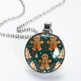 thumbnail image 2 of Gingerbread Man Elegant Glass Circular Pendant Necklace Statement Jewelry, 2 of 5