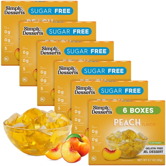 Simply Desserts Sugar-Free Peach Jel, 6-Pack – Gluten-Free Dessert, Vegan, Diabetic Friendly, Keto & Kosher, 1.7 Oz Ea