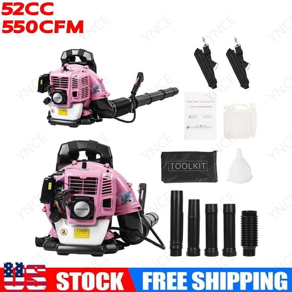 YNCE Professional Gas Powered Backpack Leaf Blower – 2 Stroke High-Performance 52CC / 550 CFM Blower System with Comfort Design for Complete Property Maintenance (Pink)
