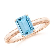 ANGARA Natural 1.35 ct Aquamarine Solitaire Engagement Ring with Milgrain in 14K Rose Gold for Women (Size-8x6mm) | March Birthstone, Anniversary, Jewelry Gift for Women | Natural Aquamarine Ring