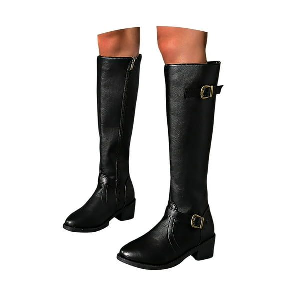 QHFBli Kitten Heel Mid-Calf Boots Women Winter Fashion Solid Leather Side Zipper Mid Calf Boots Temperament