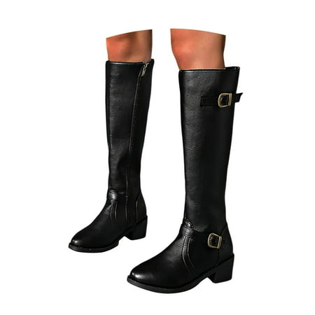 

Ediodpoh Women s Winter Fashion Solid Leather Side Zipper Mid Calf Boots Temperament Comfortable Boots Booties for Women Black 8.5