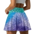 thumbnail image 2 of SEANATIVE Women's High Waist Tennis Skirt with 2 Pockets Built-in Shorts Lightweight Pleated Skirts Stretchy Fabric Skort for Golf Pickleball Casual, 2XL, Mermaid Scale Print Green Blue Violet, 2 of 7