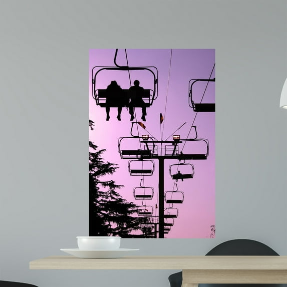 Ski Lift Ride Silhouette Wall Mural by Wallmonkeys Peel and Stick Graphic (24 in H x 16 in W) WM284984