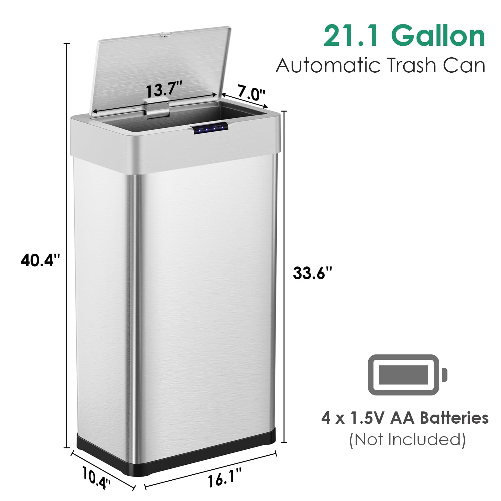 Arlopu 21.1 Gal Automatic Trash Can Stainless Steel Touchless Motion Sensor Garbage Can with Lid