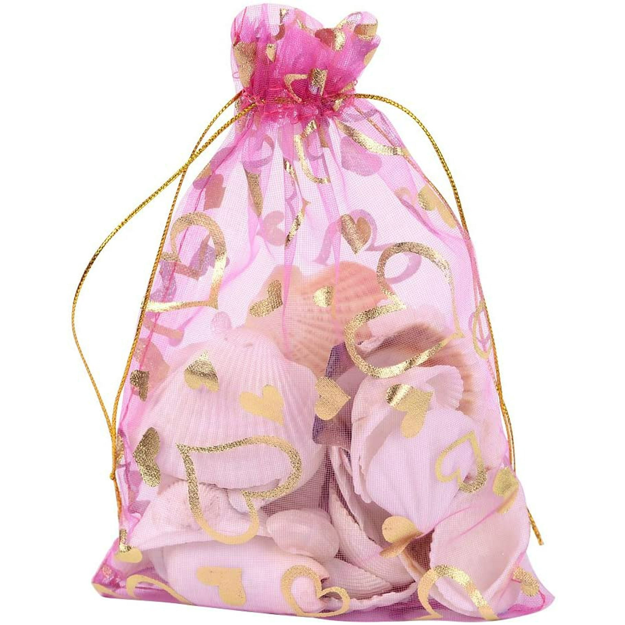 100pcs 5x7 Inches Heart Printed Organza Bags Jewelry Pouch Bags Organza Drawstring Pouches Wedding Favors Bag Candy Gift Bags Valentine s Day Walmart