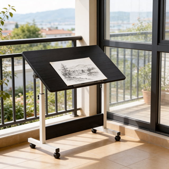 DSstyles Standing Small Computer Desk with Wheels, 2-in-1 Art Table Height Adjustable Standing Desk Workstations for Study Classroom Draw-Studio Home&Office, Black