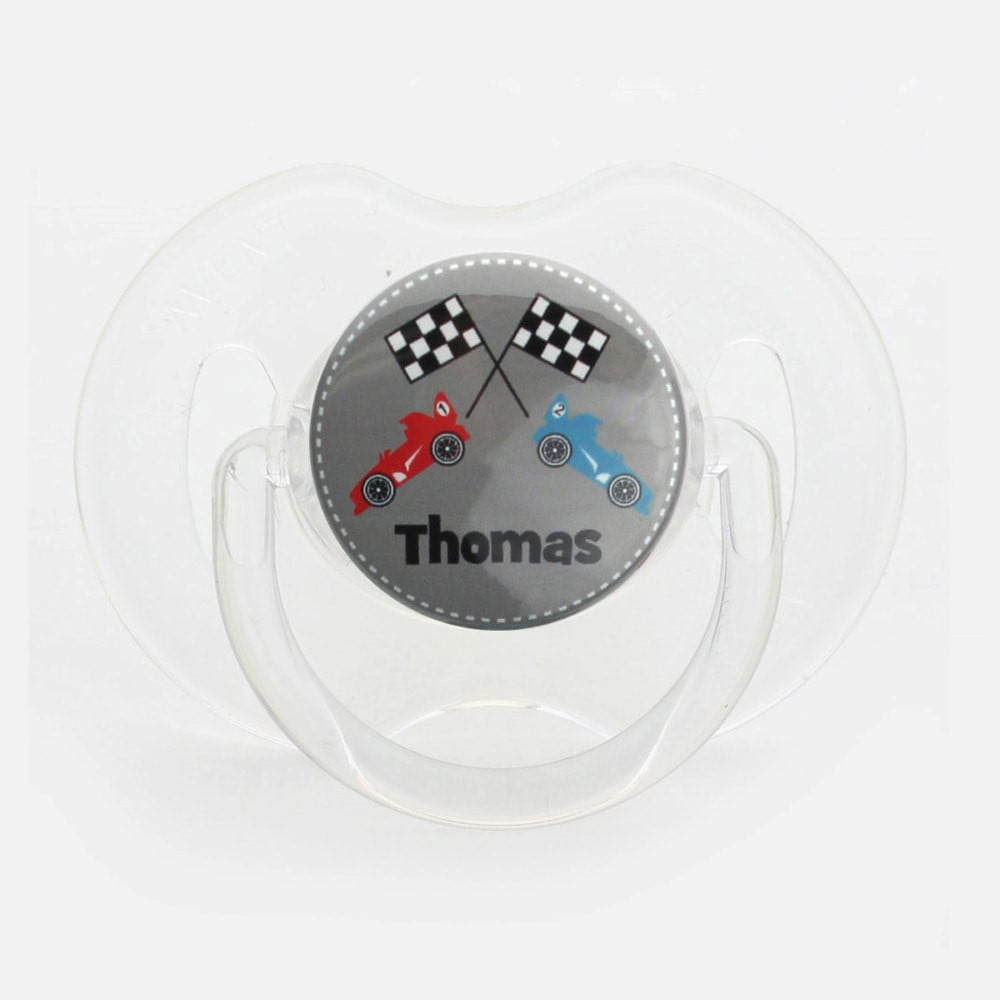 Personalized Name Racing Car Pacifier, Symmetric Newborn