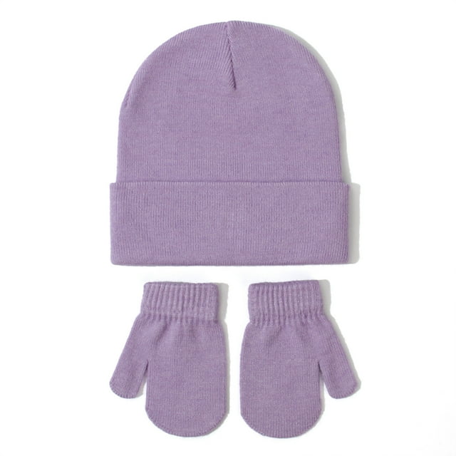 EDFBUYKRS Baby Baby Knitted Hat And Glove Set Versatile Solid Color European And Autumn And Winter New Children's Wool Pullover Hat