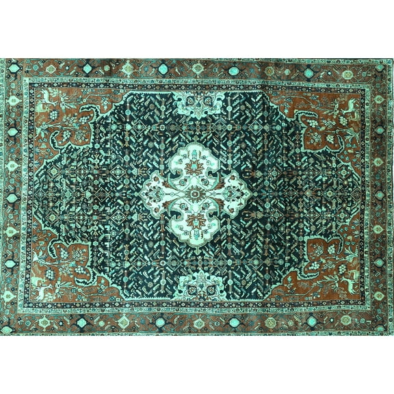 Ahgly Company Indoor Rectangle Persian Turquoise Blue Traditional Area Rugs, 5' x 7'