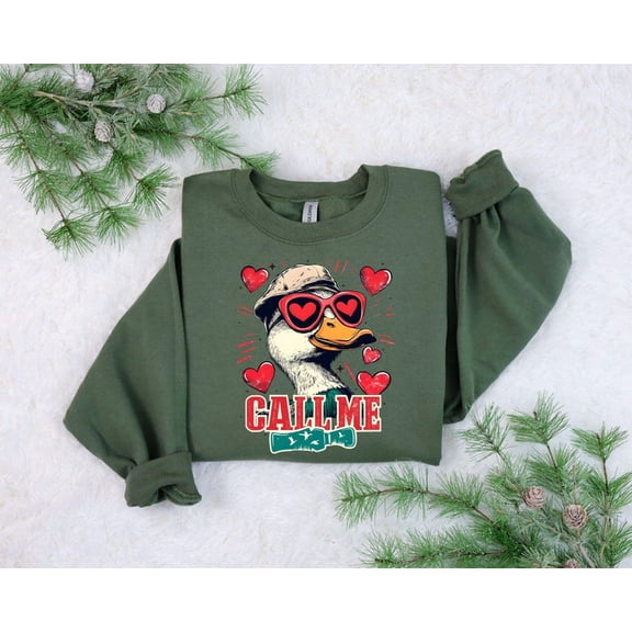 Call Me Valentine's Day Sweatshirt, Funny Duck with Heart Glasses Hoodie, Valentine's Day Apparel, Cool Duck Lover Shirt