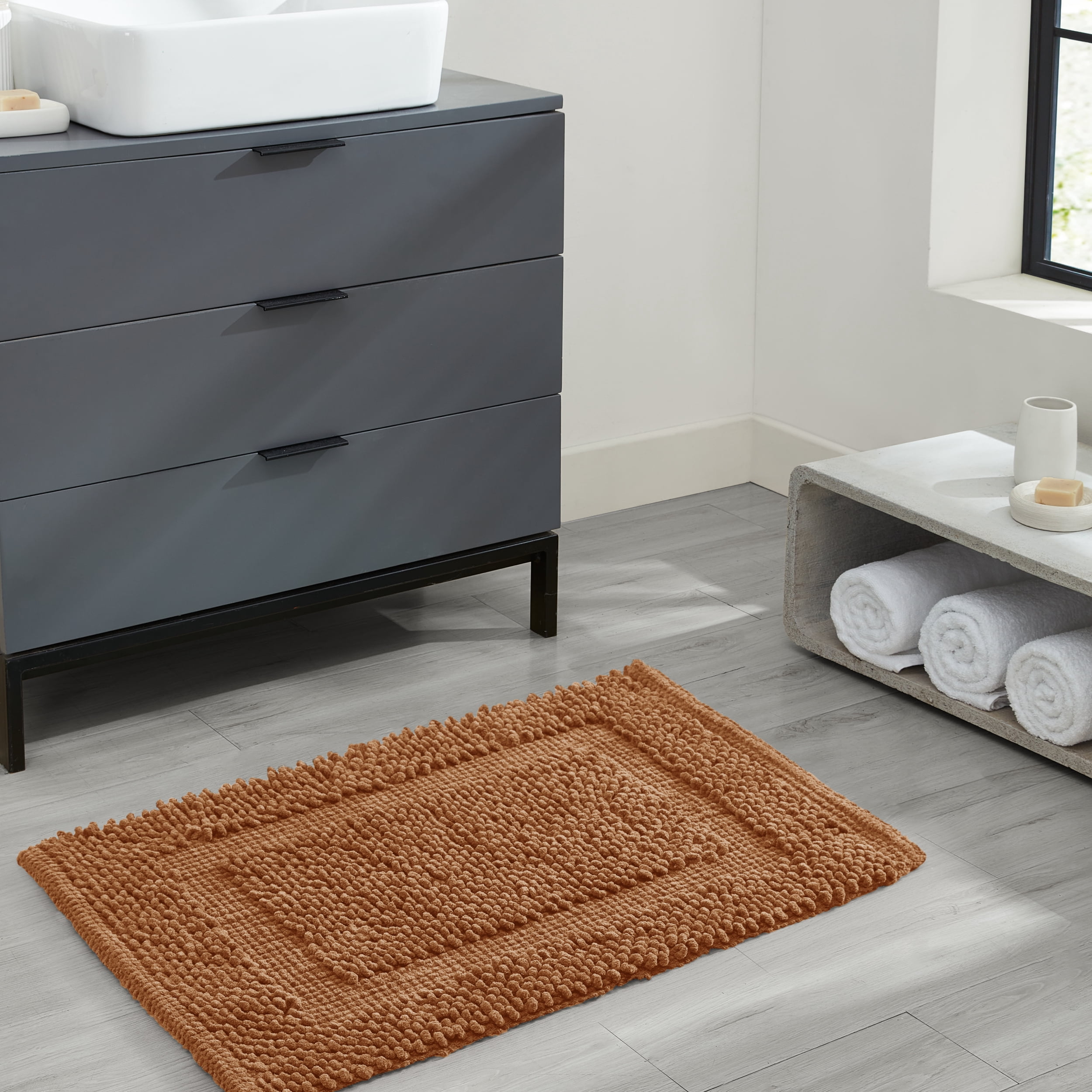 Jean Pierre New York Sophie Border 100% Cotton Bath Mat - Non-Slip Bath Rug - Burnt Orange - 27" x 45"