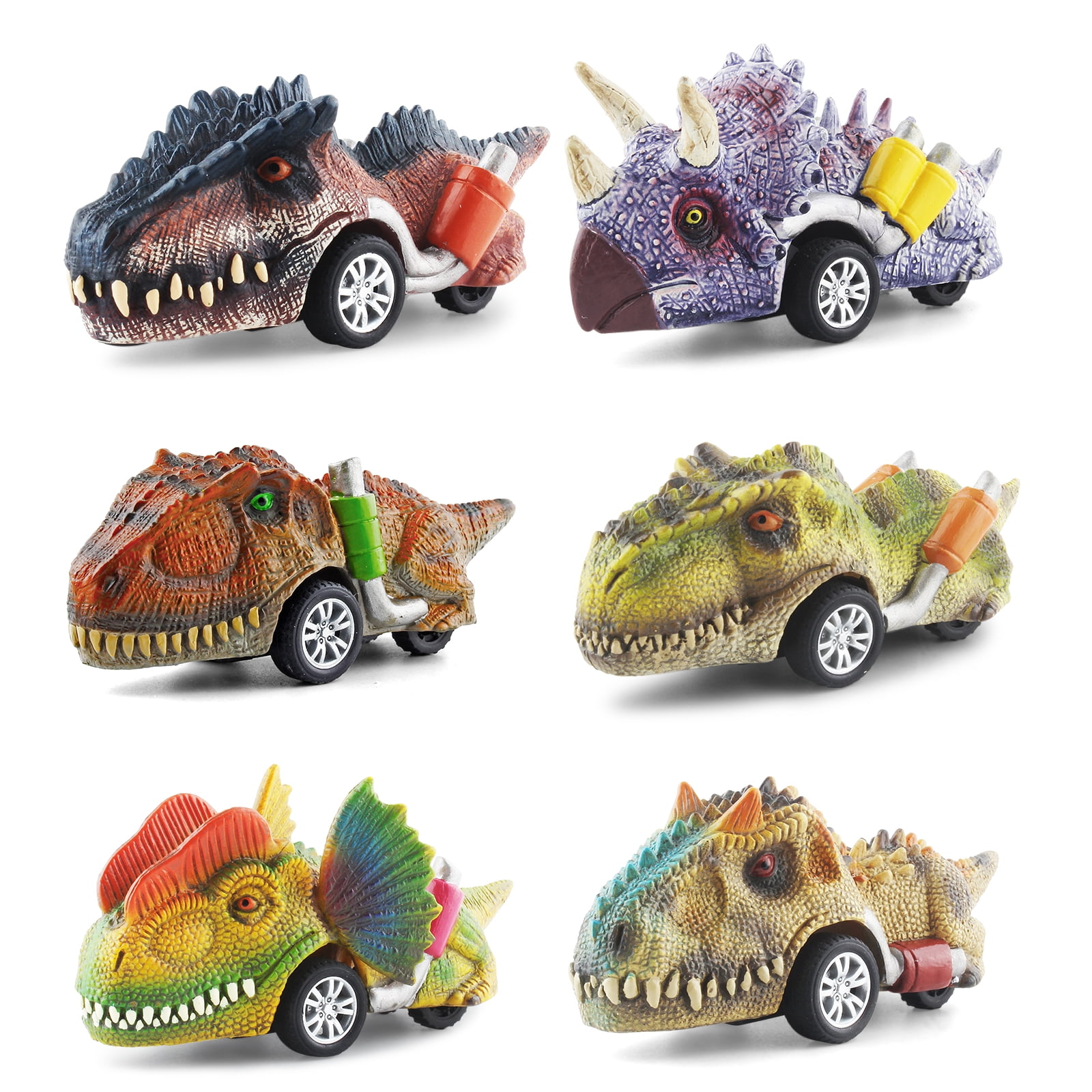 DINOBROS Dinosaur Toys for Kids 3-5, Pull Back Dinosaur Cars for 3 4 5 6 7 Year Old Boys Girls 6 Pack Dino Toys Gifts for Toddlers Play Vehicles