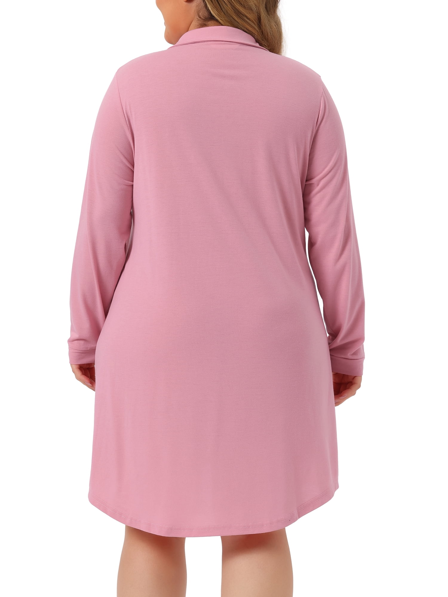Unique Bargains Women's Plus Size Button Down Pajama Dress Sleepwear Nightshirt 4X Pink