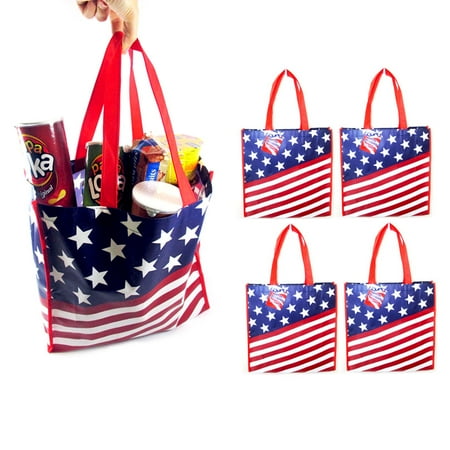 100% Organic Grocery Tote - 5 USA Flag Shopping Bag Large Tote Storage Reusable Shopping Groceries Laundry
