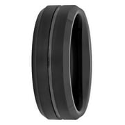 Men's Black Tungsten 8MM Grooved Comfort Fit Wedding Band by Brilliance Fine Jewelry - Mens Ring