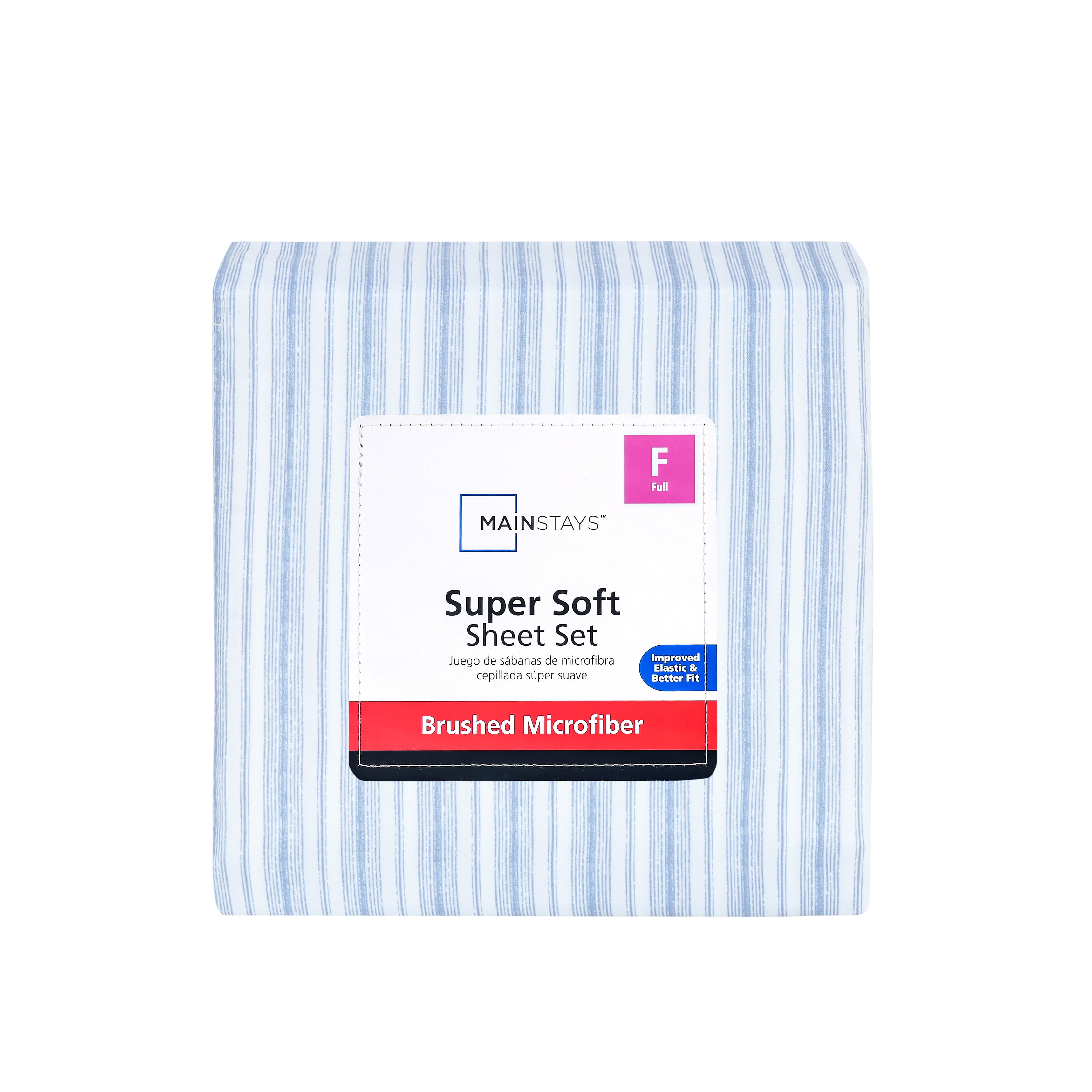 Mainstays Super Soft Brushed Microfiber Bed Sheet Set, Blue Stripe, Full, 4 Piece