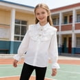 thumbnail image 5 of Girl Shirt Button-Down Long Sleeve Formal Casual Blouses White Collared School Uniform Tops Girls Fashion (7 Years, White #E), 5 of 8
