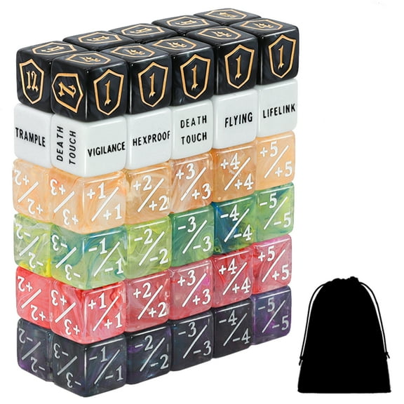 SWAJUJA 60 Pieces MTG Dice Set with Keyword Token Dice & Plus 1 Life Counter & Shield in 6 Colors for Magic The Gathering, MTG, Cards Gaming Accessories