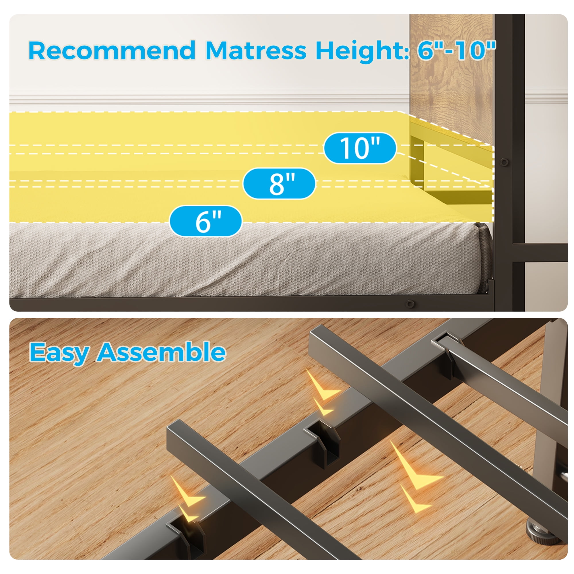 Casacomoda Twin Size Bed Frame with Storage Headboard, Metal Platform Bed Frame with Storage Drawer, Bed Frame with Charging Station & LED Light, No Box Spring Needed, Vintage and Black