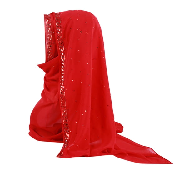 ZHENHONG Turbans for Women Glitters Chiffon Muslim Hijab Hat Shawl Headwrap Casual Solid Color Headwear Bright Red