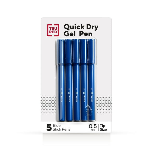 Staples TRU RED Quick Dry Gel Pens Fine Point 0.5mm Blue 5/Pack TR54469