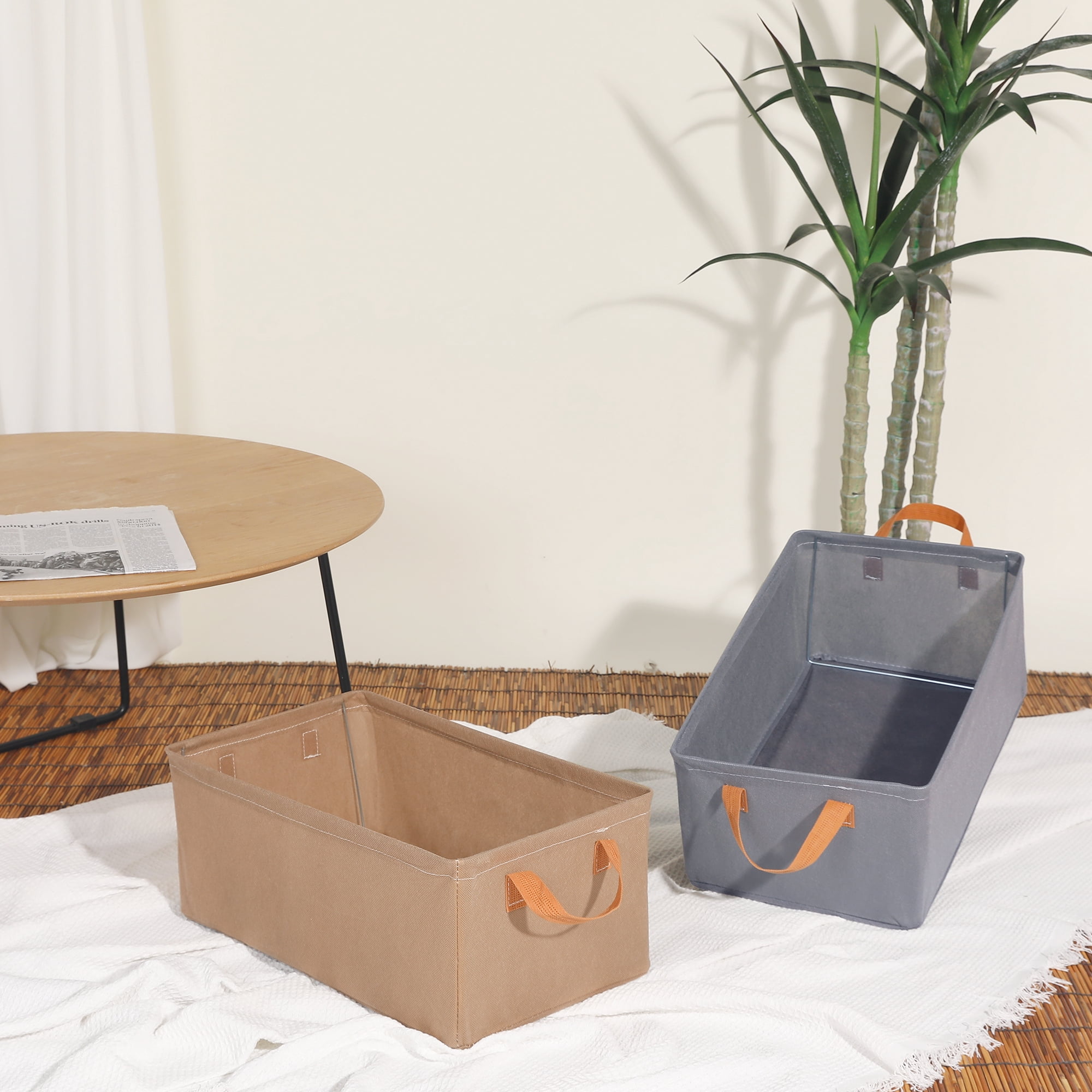 Unique Bargains Storage Bin with Handles for Shelves 1 Pack Basket Khaki