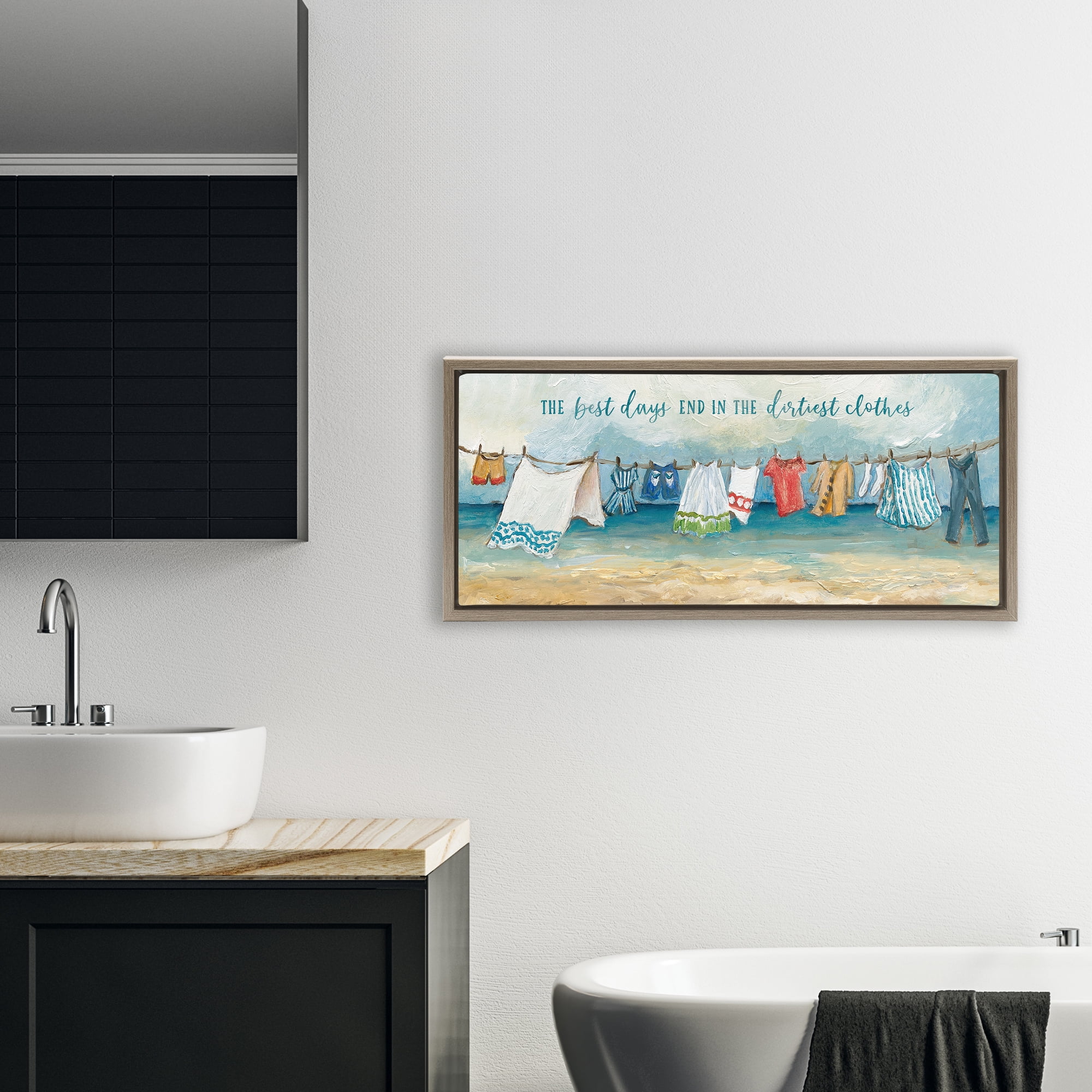 Stupell Industries Clothesline By The Sea Brown Framed Floater Canvas Wall Art, design by Charlene Olson