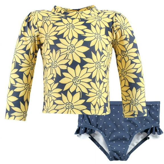 Hudson Baby Girls Swim Rashguard Set, Yellow Daisy, 3-6 Months